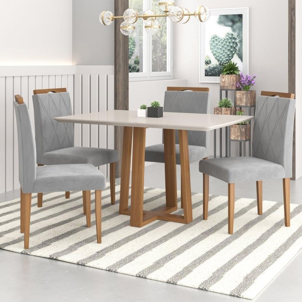 Kit 4 Cadeiras com Puxador 02 Madenova Móveis Prata/Mel