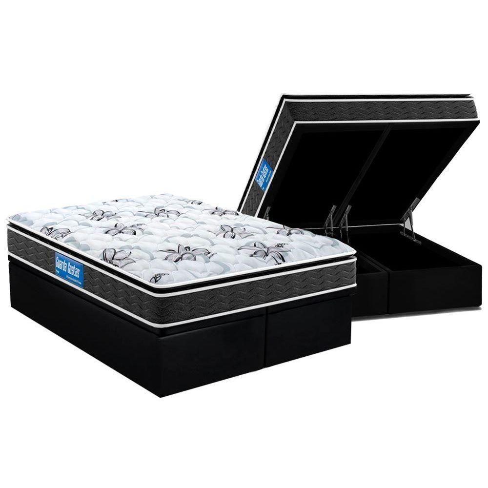 Miniatura Cama Box Baú Queen: Colchão Ortopédico Probel D28 Premium Multi Pillow Top+ Base Black(158X198)