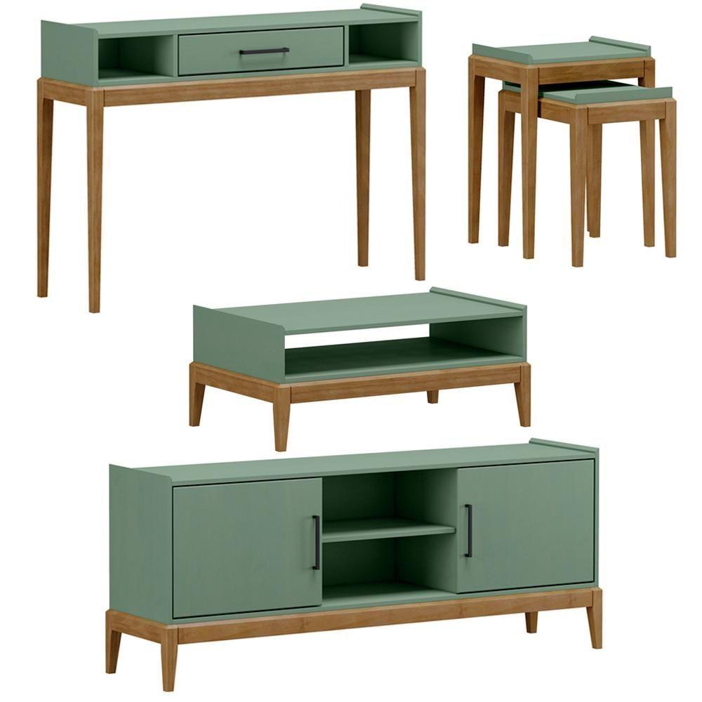 Miniatura Conjunto Sala De Estar 4 Pç Mdf/madeira Milao 2 Verde Freijo Fnt Verde Freijo