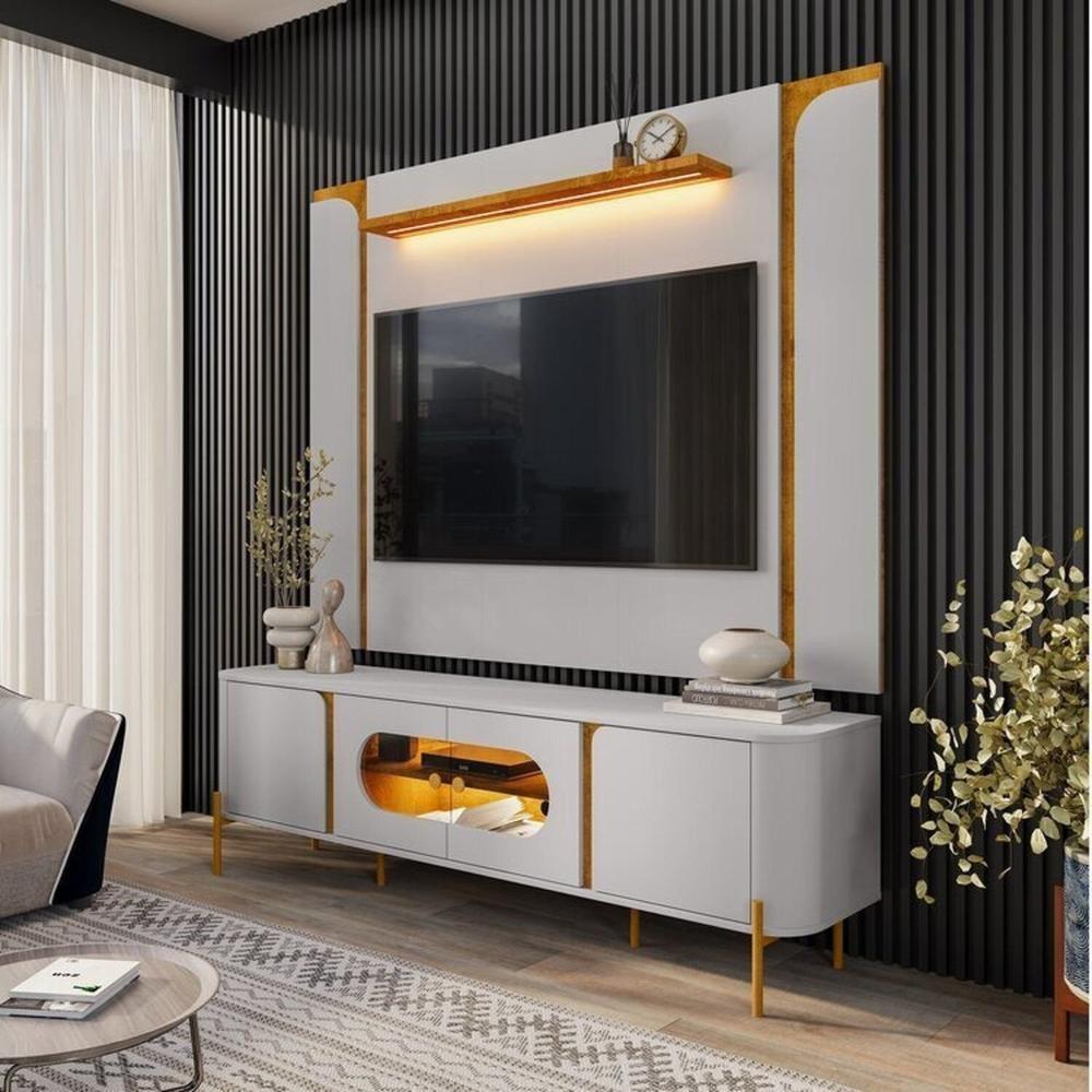 Miniatura Painel Maresias com Rack Juquehy com Led Off-White/Naturalle