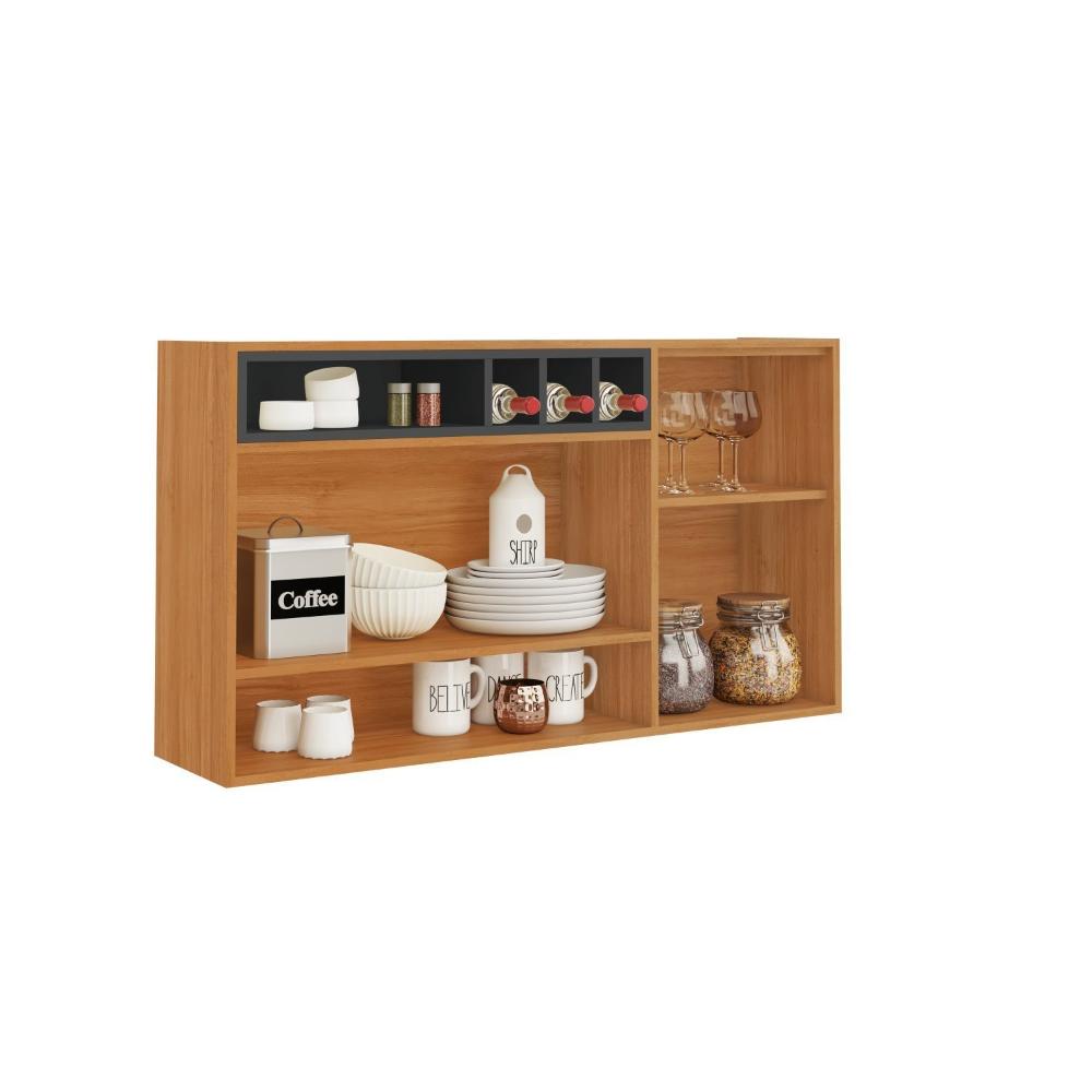 Miniatura Armário Aéreo 2 Portas 120cm Vidro Reflecta Nicho Garrafeiro Nápoles Cinamomo/Grafite Intenso