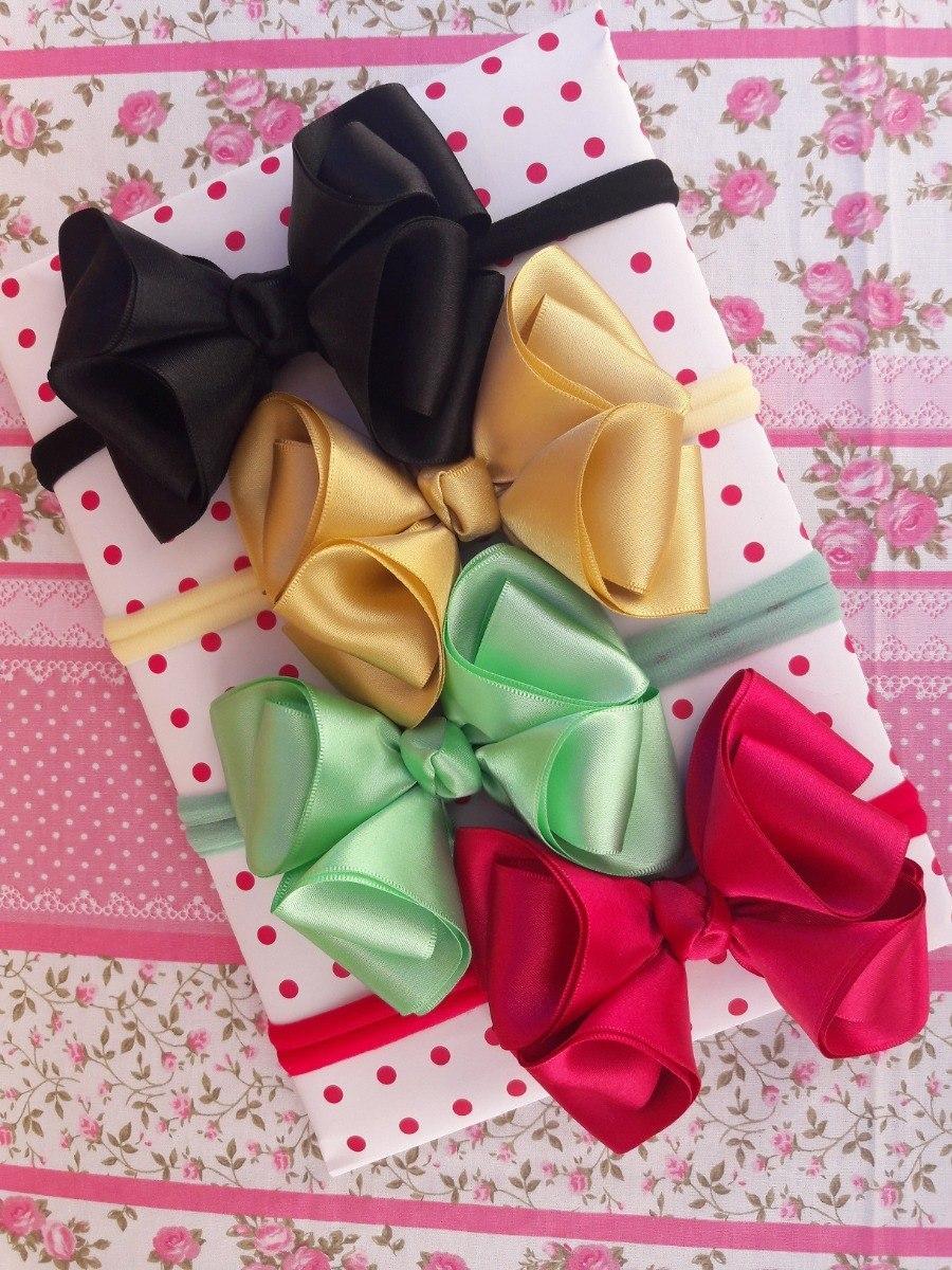 Kit 04 Faixas Tiara Cabelo Bebê Menina Laço Grande Infantil