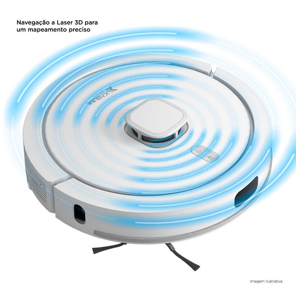 Miniatura Robô Aspirador e Passa Pano KABUM! smart 900 - 5 Modos de Limpeza, Base 2 em 1, Mapeamento 3D - 127v - Branco - KBSF011