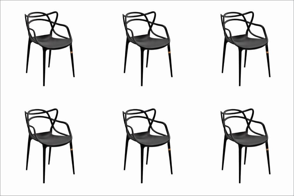Miniatura Cadeira De Jantar Allegra Pp Preto Rivatti Kit 6 Unidades
