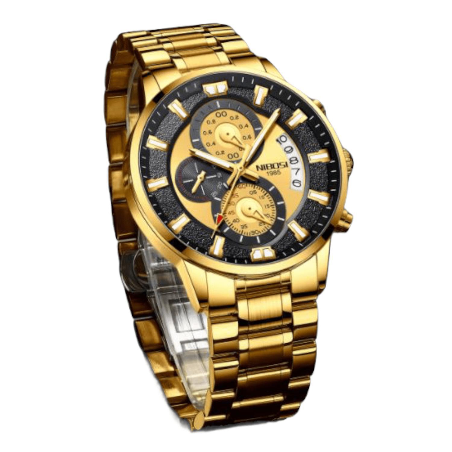 Miniatura Relógio Masculino Nibosi 2382 Dourado E Preto