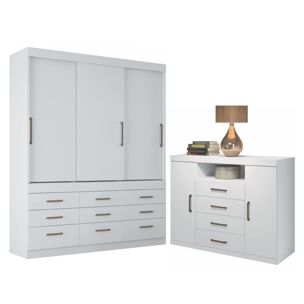 Miniatura Conjunto Guarda Roupa 3 Portas E Cômoda Chef Branco