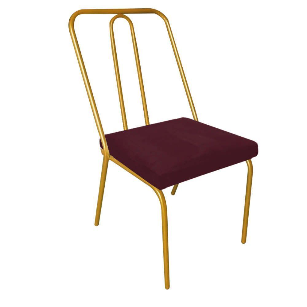 Miniatura Cadeira De Jantar Drika Office Escritório Recepção Ferro Dourado Suede Bordô - Amey Decor