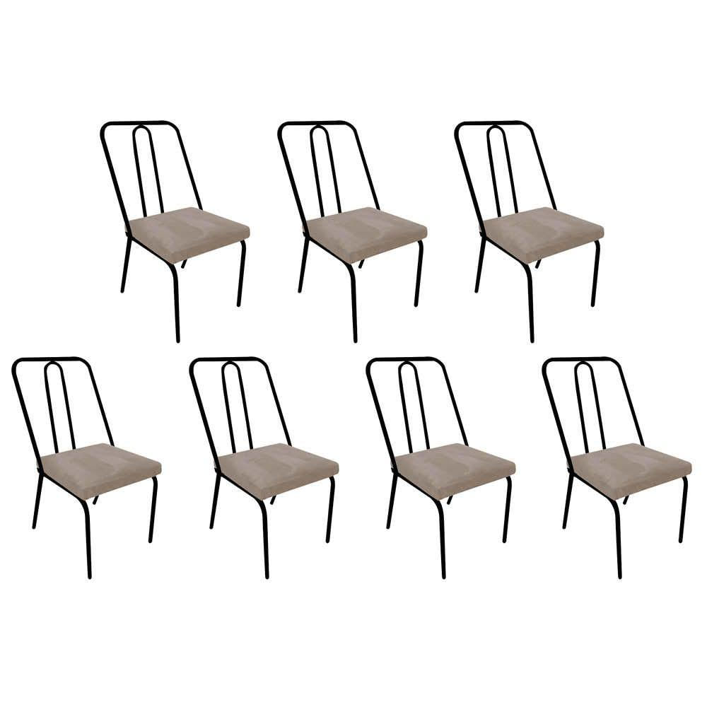 Miniatura Kit 07 Cadeira De Jantar Drika Office Escritório Recepção Ferro Preto Sintético Bege