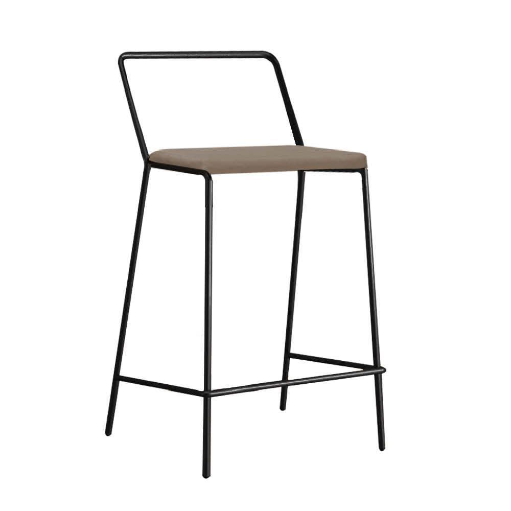 Miniatura Banqueta Alta Com Encosto Mili Industrial Cozinha Bistrô Ferro Preto Corino Bege