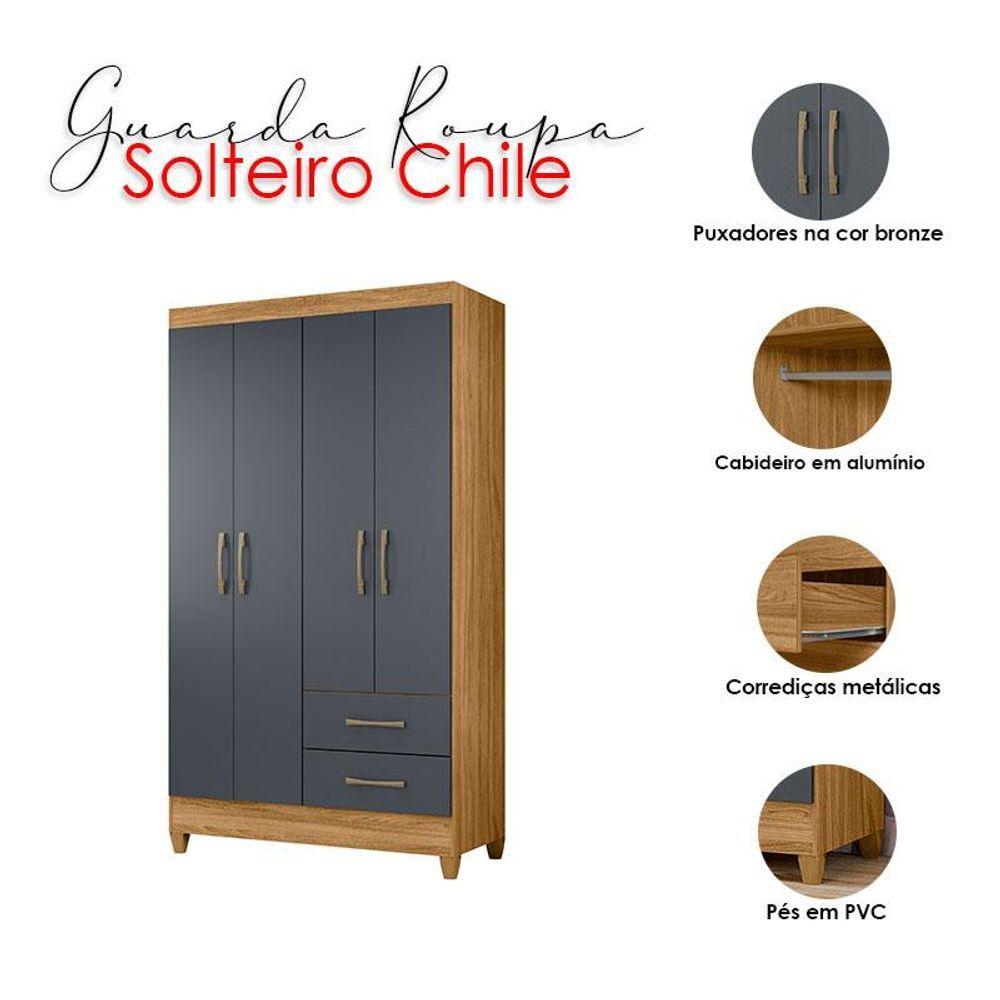 Miniatura Guarda Roupa Solteiro Chile 4 Portas Freijó Cinza - Moval