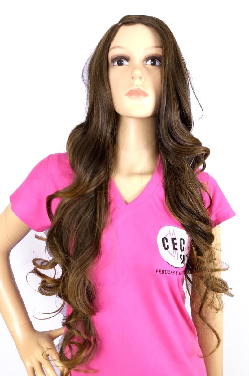 Miniatura Peruca Lace Wig Ondulada  Acobreado Fibra Futura 70 Cm