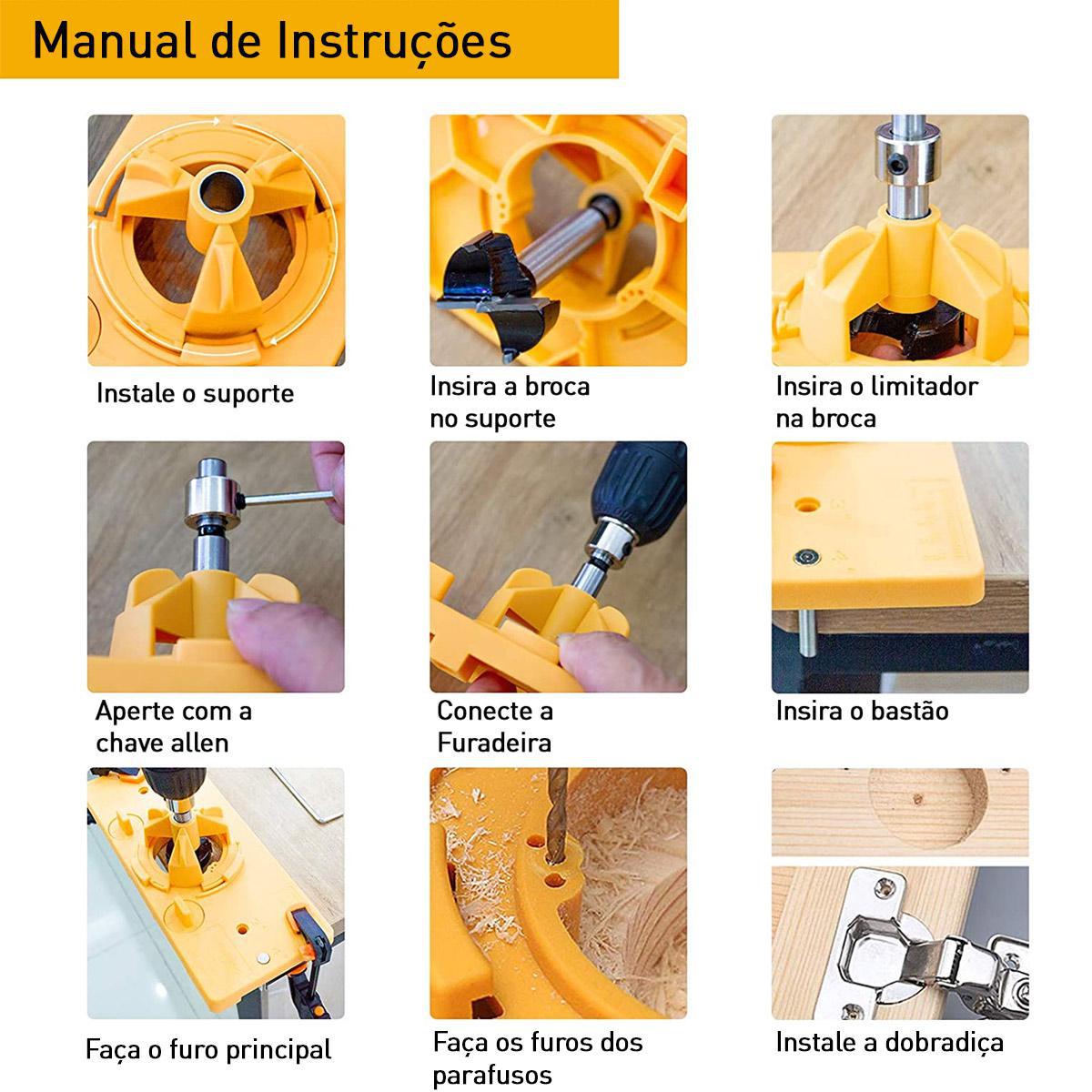 Gabarito De Furação Para Dobradiça Khi Hinge Com Broca 35Mm 10 cm - Novo - 7906814092671 - Broca - Charbs, ITEM_CONDITION - Gabarito De Furação Para Dobr.