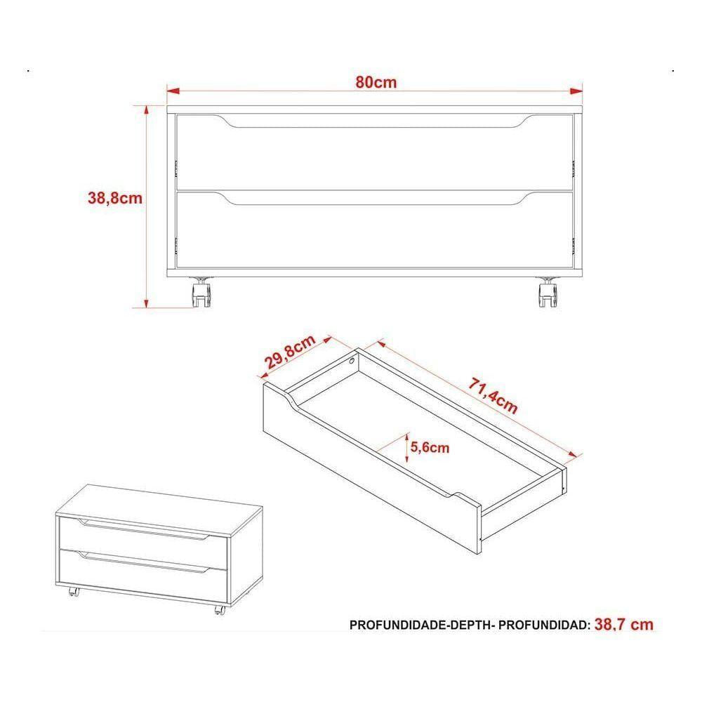 Miniatura Gabinete De Banheiro Com Rodizio Bn3643 Sem Cuba 2 Gavetas 80cm Branco - Tecno Mobili