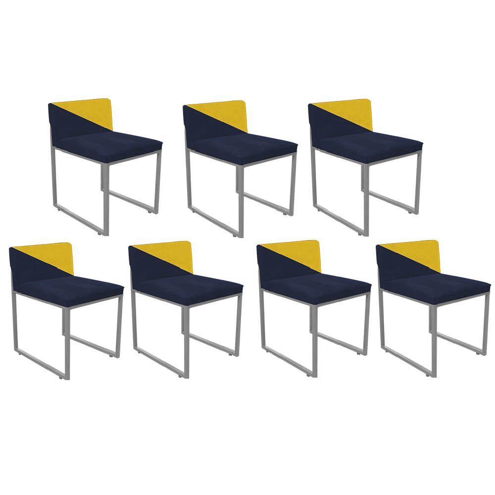 Miniatura Kit 07 Cadeira Lee Duo De Jantar Industrial Ferro Prata Sintético Preto E Amarelo - Amey Decor