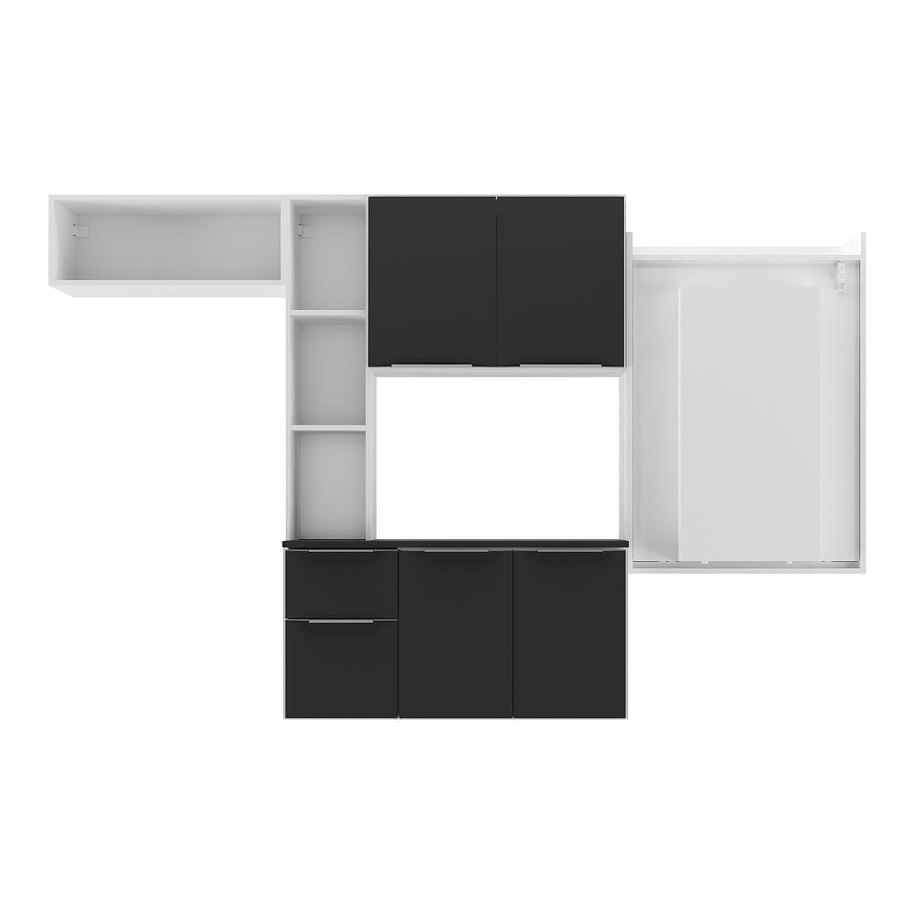 Miniatura Armário de Cozinha Compacta com Mesa Dobrável Sofia Multimóveis V2009 Branco/Preto