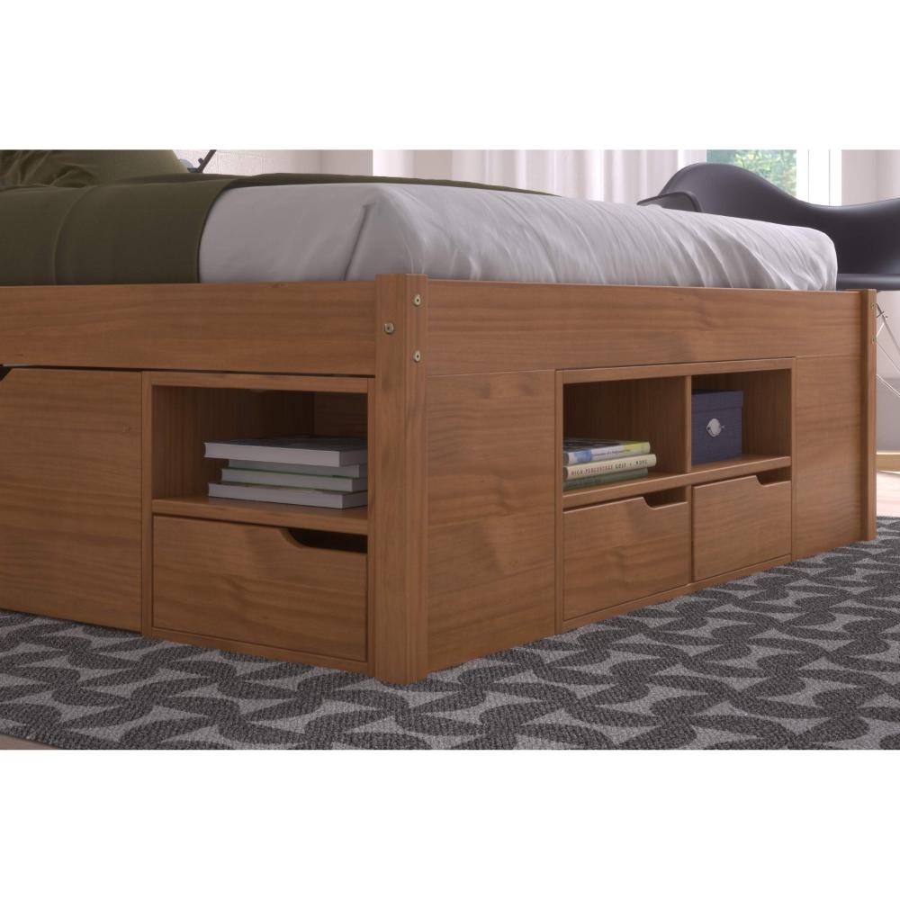 Miniatura Cama Casal Multifuncional Madeira Maciça 6 Gavetas Charme Inter Link Amendoa