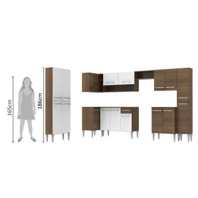 Miniatura Cozinha Completa de Canto Reto Madesa Emilly Live com Armário e Balcão 17 Portas 1 Gaveta Rustic/Branco Cor:Branco/Rustic