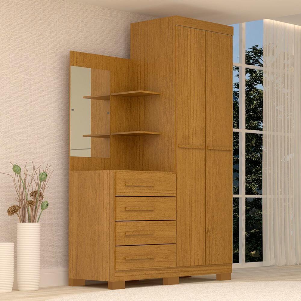 Miniatura Guarda-roupa Solteiro 110,20cm 2 Portas 4 Gavetas com Espelho 100% Mdf Cinamomo
