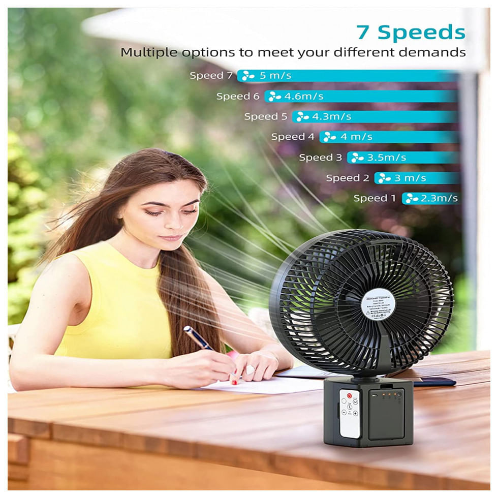 Ventilador de Mesa Portátil Zoolb com Altura Ajustável, Controle Remoto e Bateria Recarregável, Preto