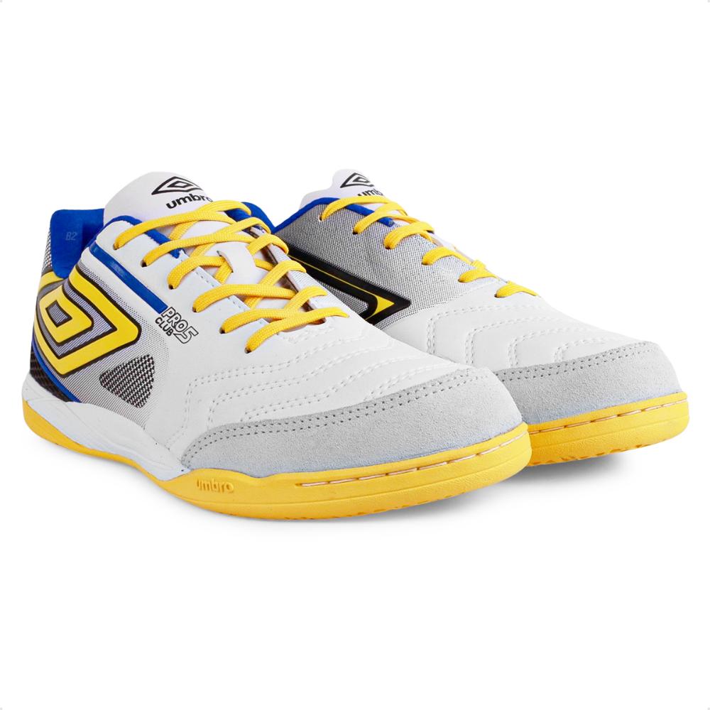 Miniatura Chuteira Futsal Umbro Pro 5 Bump Club Masculina Branco / Amarelo - 37
