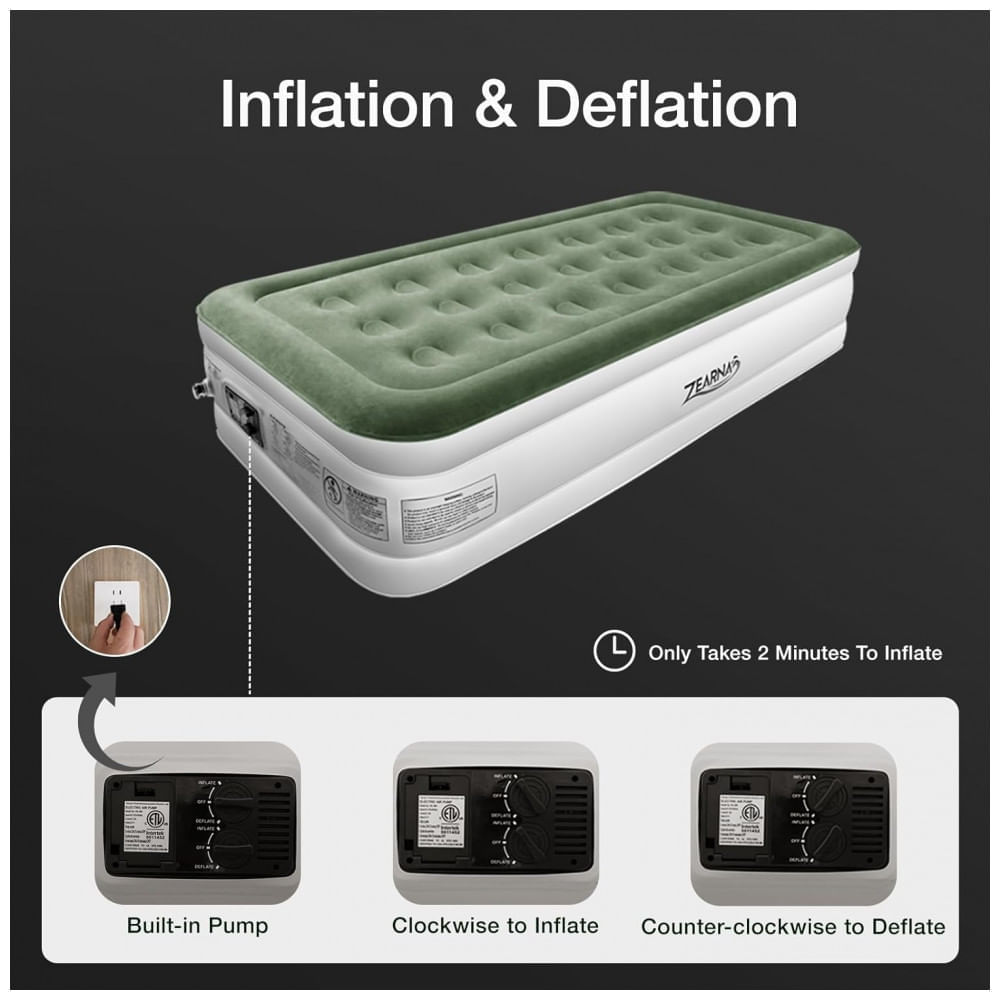 Miniatura Colchão Inflável Solteiro com Bomba Embutida, Para até 300KG, Zearna, Verde