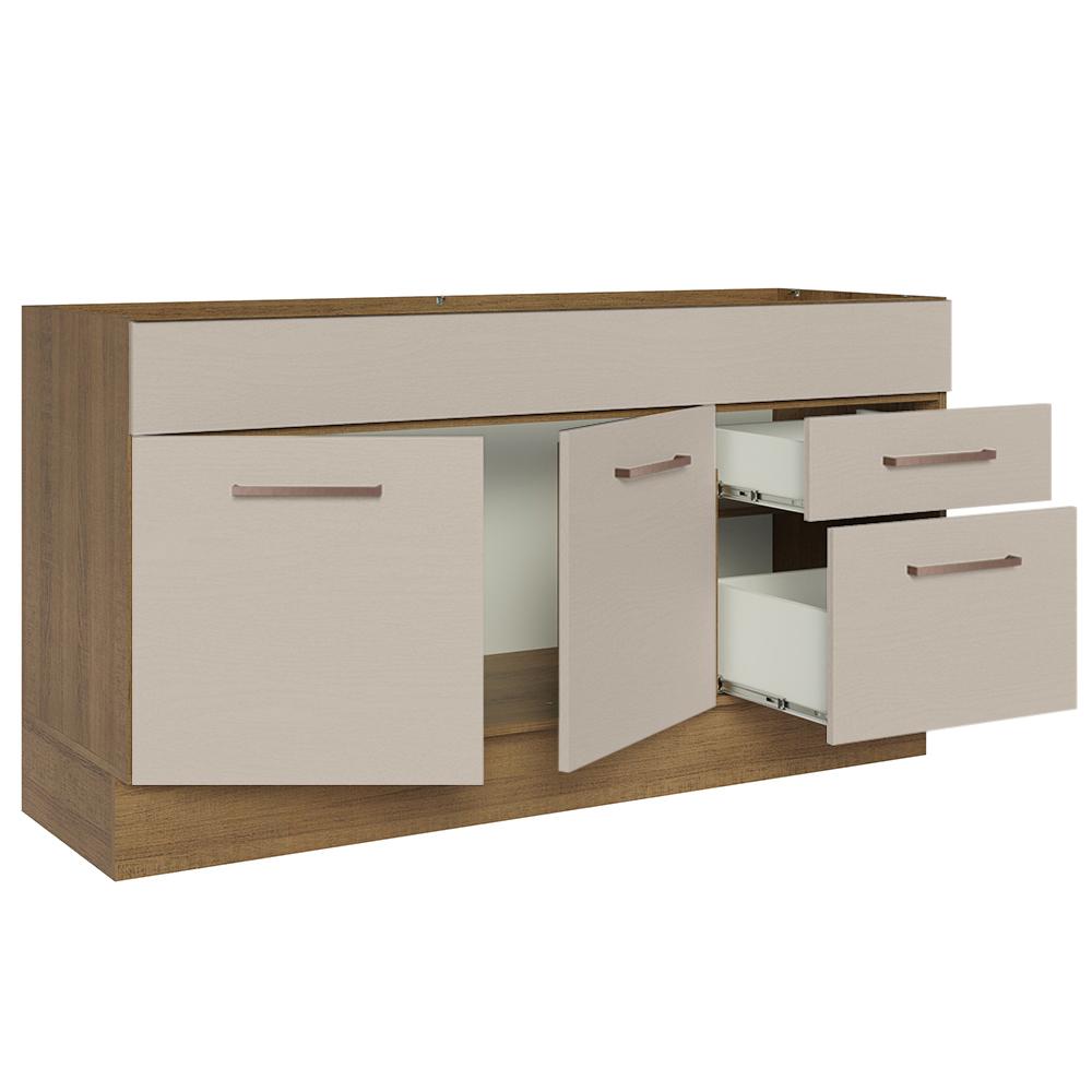 Balcão Gabinete de Pia Cozinha 150 cm 2 Portas e 2 Gavetas (Sem Tampo e Pia) Rustic/Crema Agata Madesa Rustic/Crema
