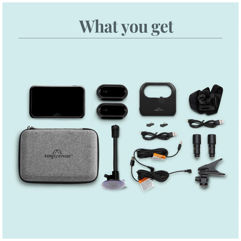 Miniatura Babá Eletrônica Kit de Viagem com Monitor Digital, Câmera sem Fio para Carro, Visão Noturna e Banco de Energia, Tiny Traveler, Preta 110v