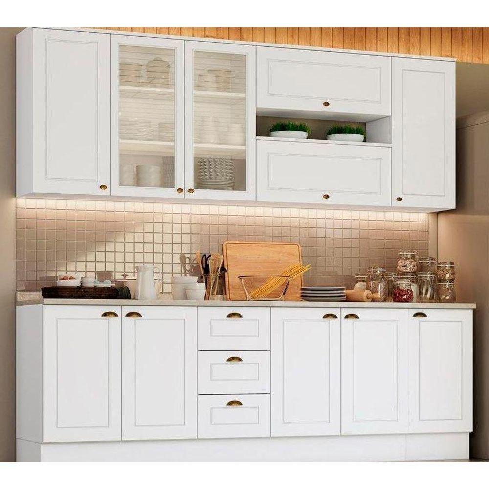 Miniatura Cozinha Completa Americana 10 Peças (4 Aéreos + 3 Balcões + 3 Tampos) Cz266 Branco - Henn