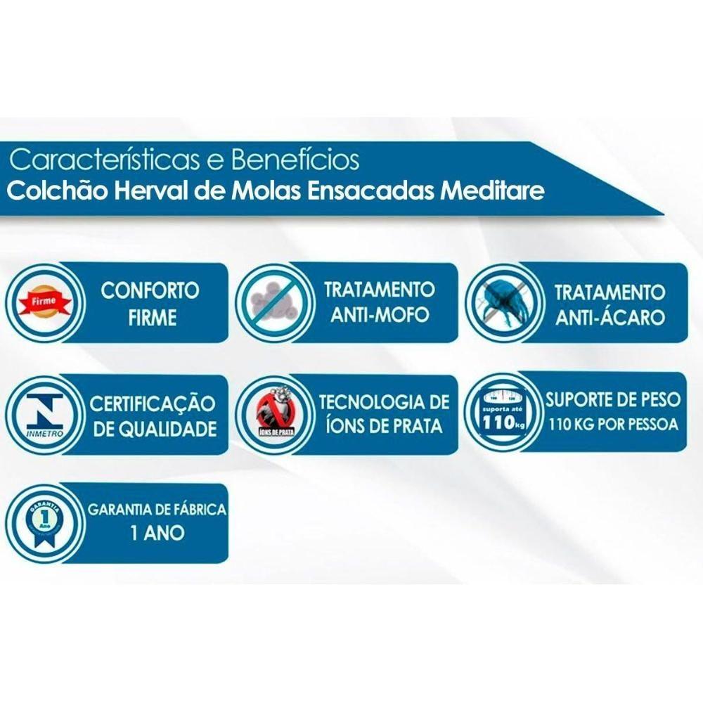 Miniatura Cama Box Baú Casal: Colchão Molas Ensacadas Herval Masterpocket Meditare + Base White(138X188)