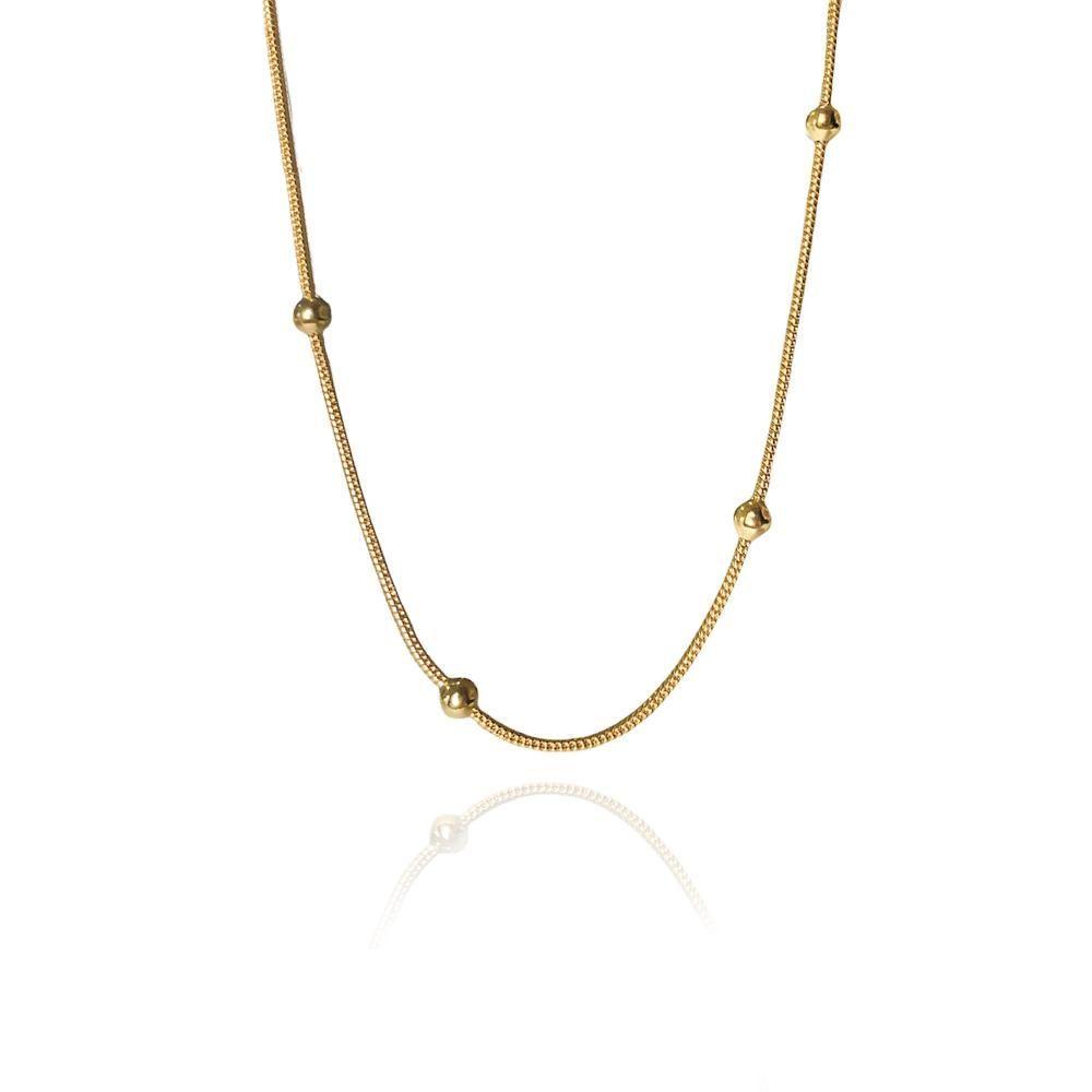 Miniatura Pulseira Corrente Lisa Com Bolinhas Folheado Em Ouro 18k [f027]