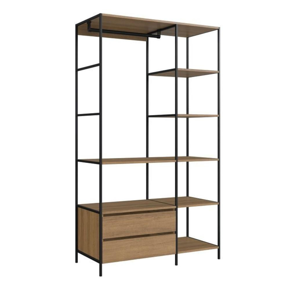 Miniatura Quarto Estilo Industrial com Guarda Roupa Closet de 2 Gavetas  e  2 Mesas de Cabeceira com 1 Gaveta Mel / Grafite