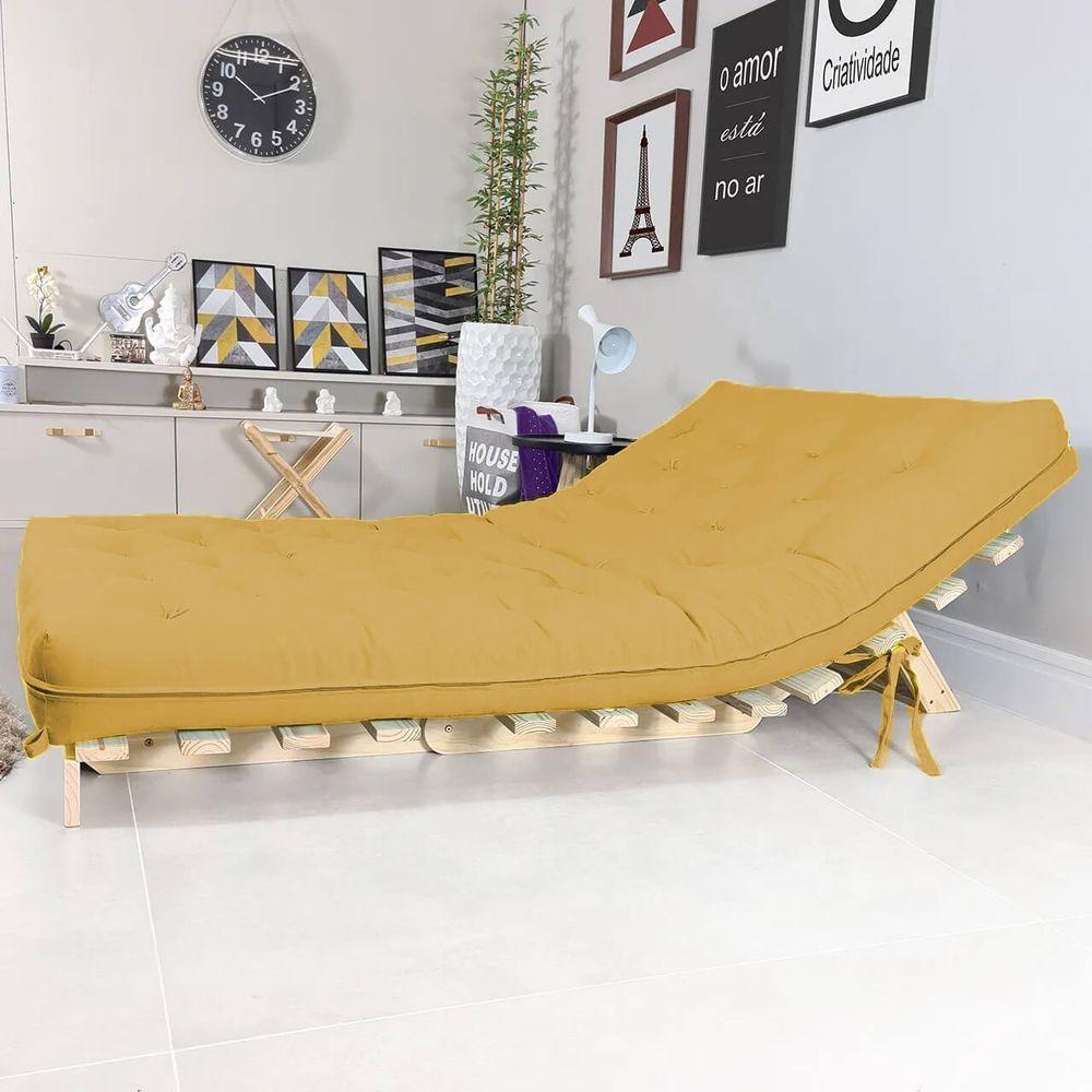 Miniatura Futon Casal Tokio Sofa Cama Amarelo Acquablock Com Madeira Maciça