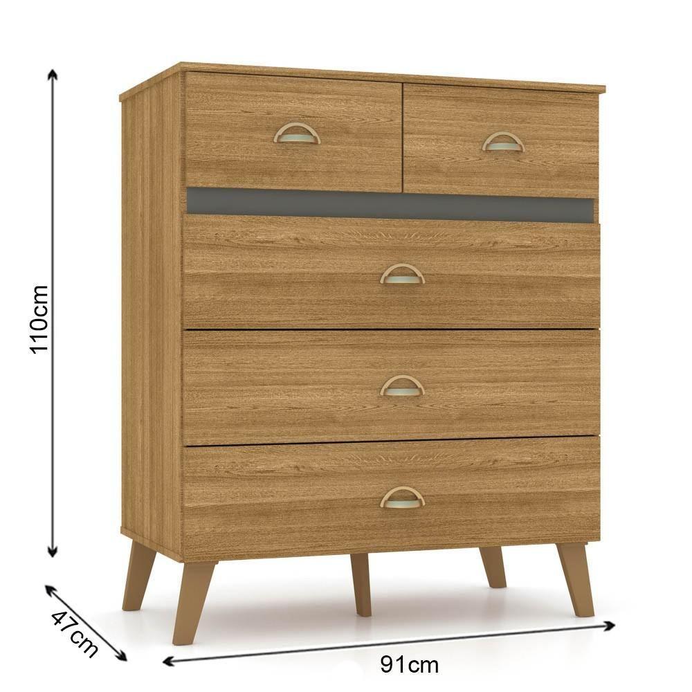 Miniatura Cômoda 5 Gavetas Estilo Retrô 91cm Ziza V02 Nature-alasca - Mpozenato