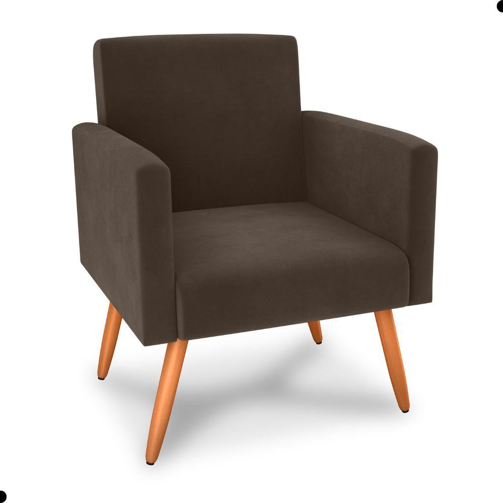 Miniatura Conjunto Poltronas E Puff Iara Veludo Marrom