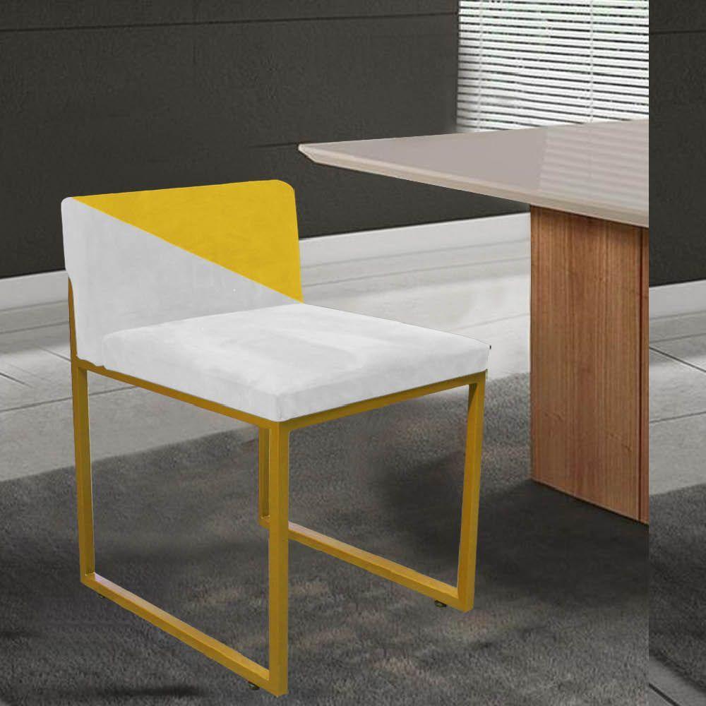 Miniatura Kit 03 Cadeira Lee Duo Sala De Jantar Ferro Dourado Sintético Branco E Amarelo - Amey Decor