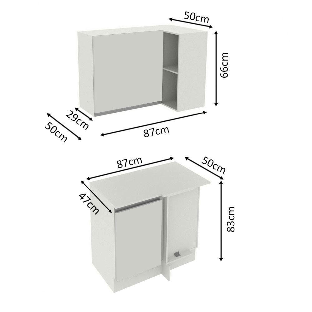 Miniatura Kit Armário de Cozinha de Canto 100% MDF 2 Portas e Nicho Branco Smart Madesa Branco