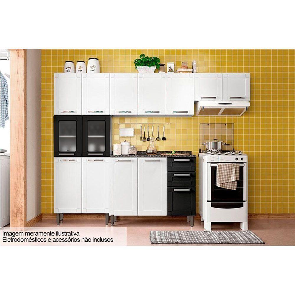 Miniatura Cozinha Modulada Múltipla 4 Peças (2 Armários + 1 Balcão + 1 Paneleiro) C4p82 Branco/preto