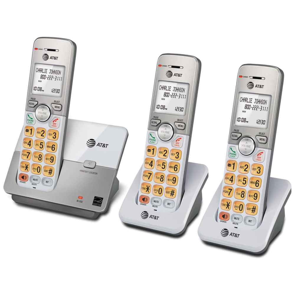 Telefone Residencial sem Fio AT&T EL51303 com 3 Aparelhos, Viva-voz FullDuplex, Identificador de Chamadas, Eco Mode - Prata