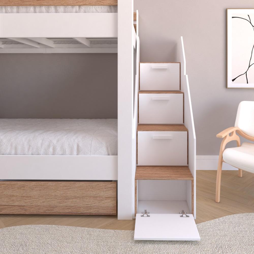 Beliche Solteiro Adulto com 2 Gavetões e 4 Nichos Star Plus Casatema Branco/Amadeirado