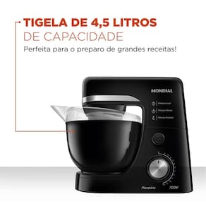 Miniatura Batedeira Planetária Mondial BP-03 com 12 Velocidades e 700W – Preto 110V