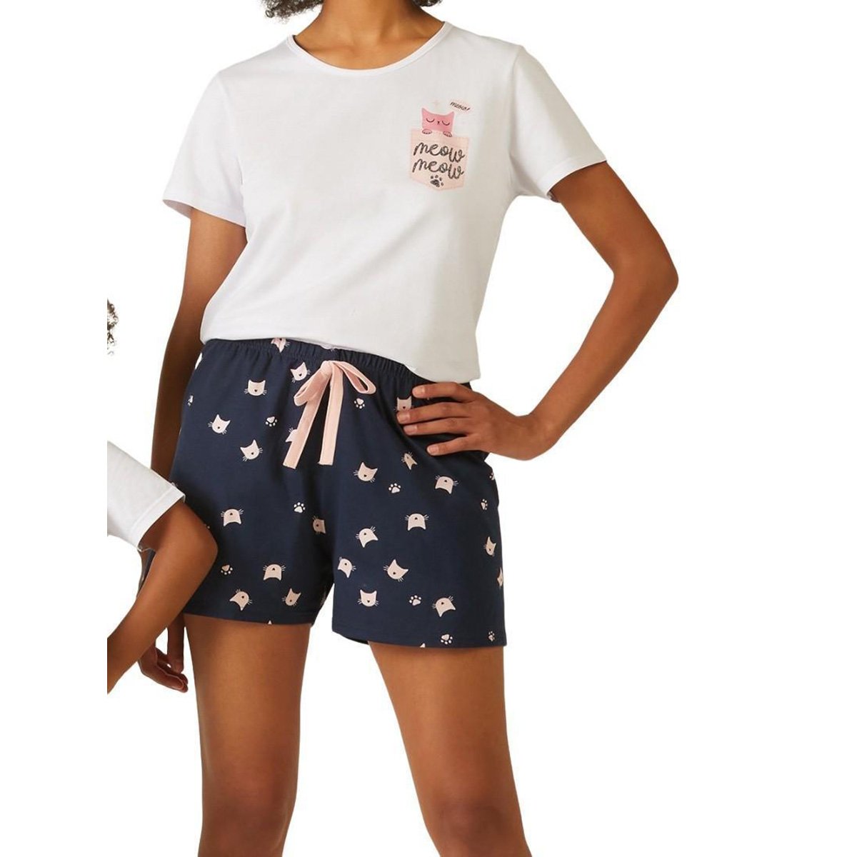 Miniatura Pijama Curto Malwee Gatinhos Feminino Branco - G