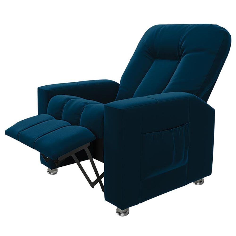 Poltrona Do Papai Reclinável Para Cinema Praddo Fh9 Veludo Azul Marinho - Mpozenato