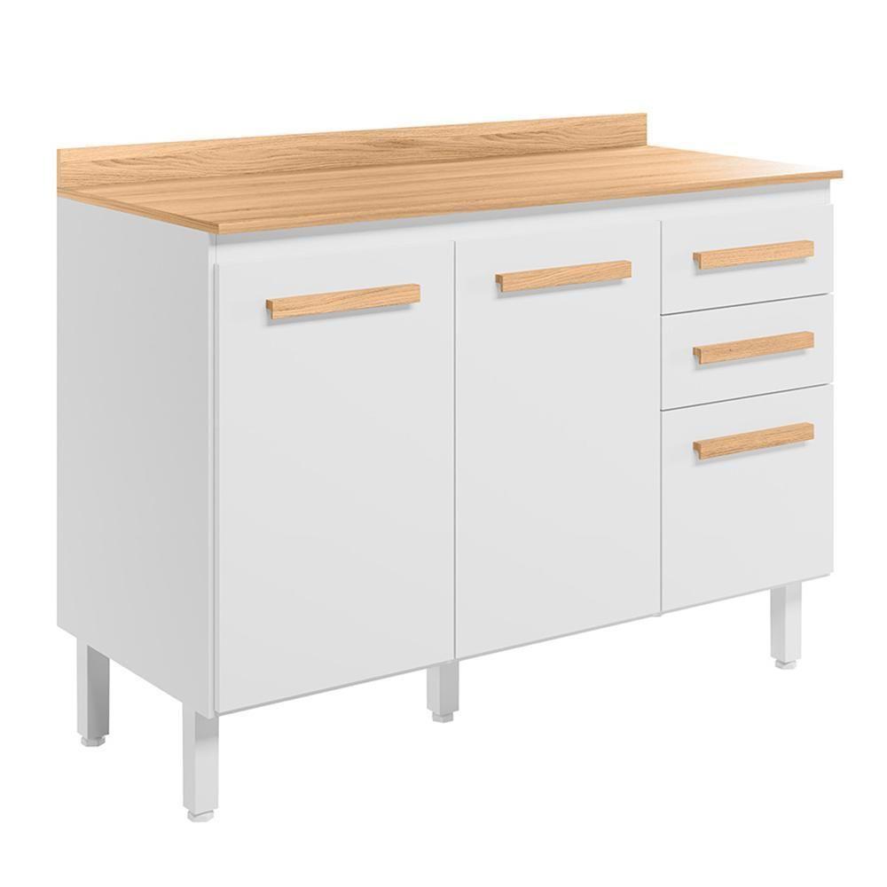 Miniatura Balcão De Cozinha Intenza 120cm Branco Com Tampo Mdp - Nicioli Branco