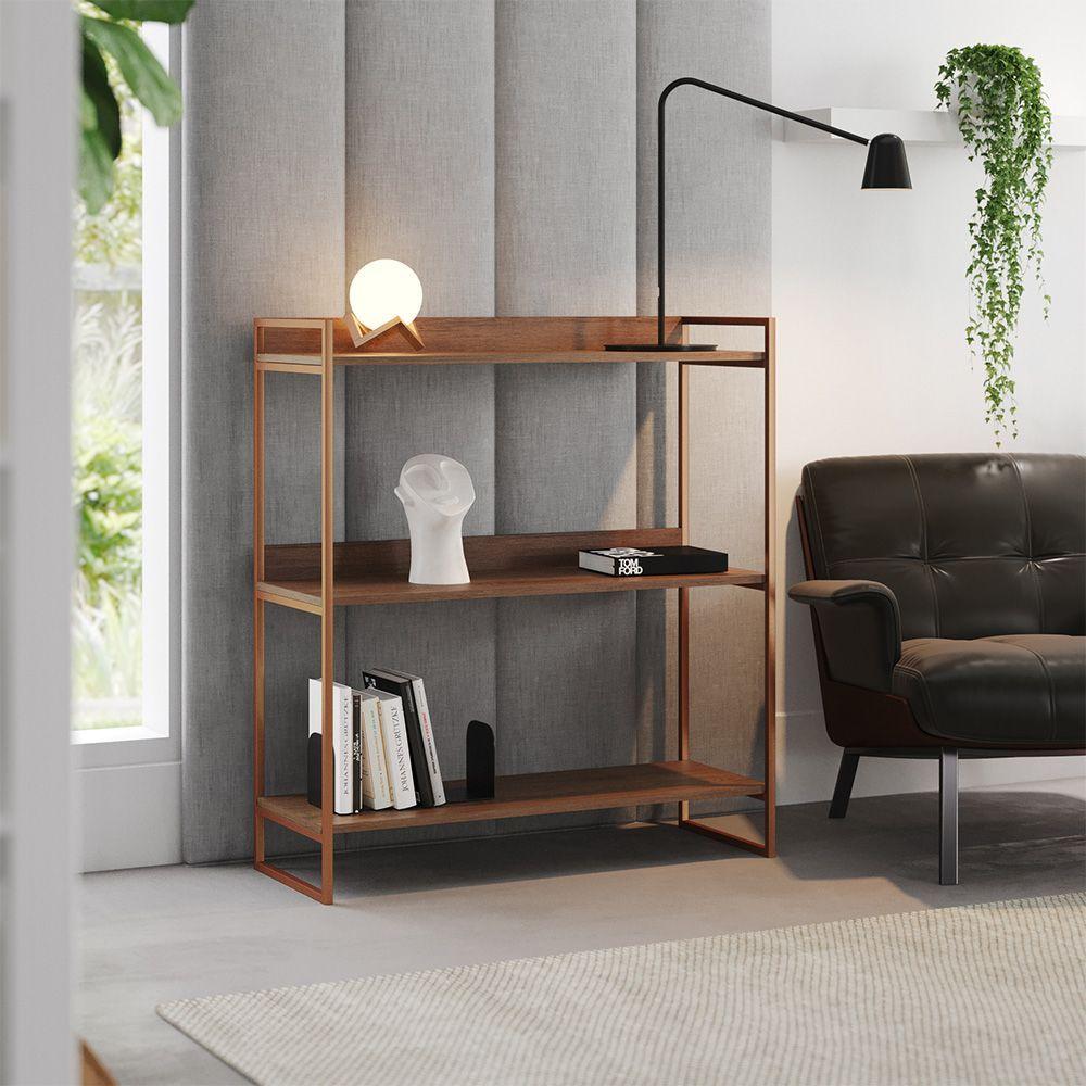 Miniatura Nicho 3 Prateleiras 95cm Industrial Córdoba Cobre E Carvalho - Cor: Marrom