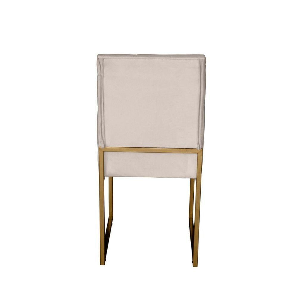 Miniatura Cadeira De Jantar Escritorio Industrial Malta Capitonê Ferro Dourado Corino Bege