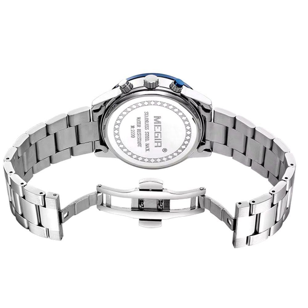 Miniatura Relógio De Pulso Masculino Com Pulseira De Aço Inoxidáve Com Data Automática Impermeavel 3atm Azul