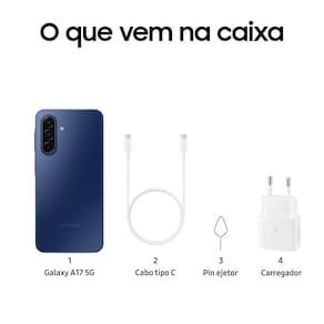 Smartphone Samsung Galaxy A17 5G 256GB 6,7” Super AMOLED Câmera Tripla 50MP IA Gemini Azul