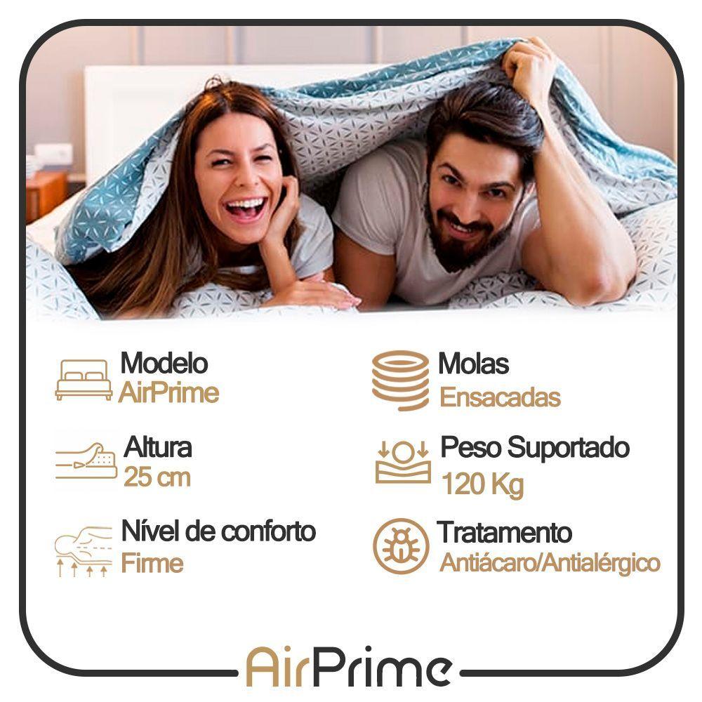Miniatura Cama Box Baú Casal Sintético Cremil + Colchão Molas Ensacadas Airprime 138cm Preto - Suporta Até 120kg Por Pessoa