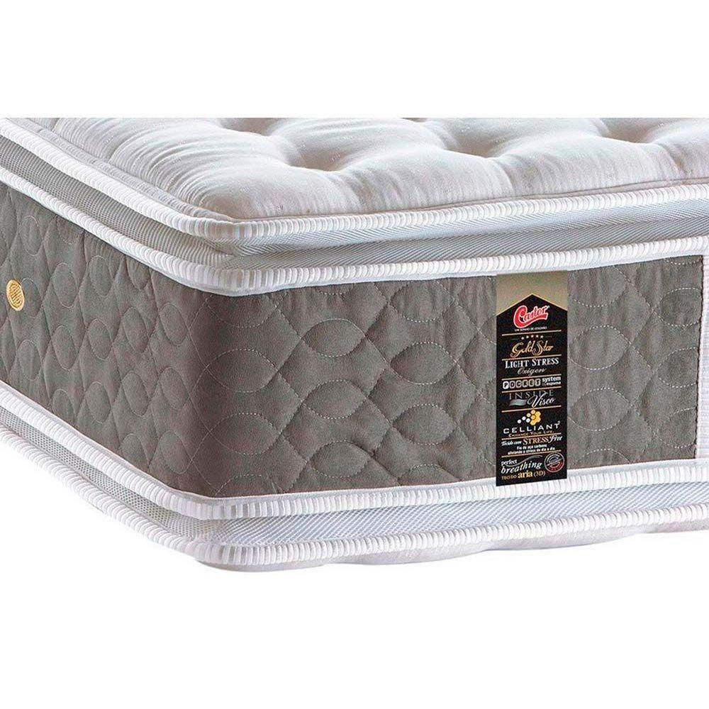 Miniatura Cama Box Baú Queen: Colchão Molas Ensacadas Castor Light Stress Visco + Base Gray(158X198)