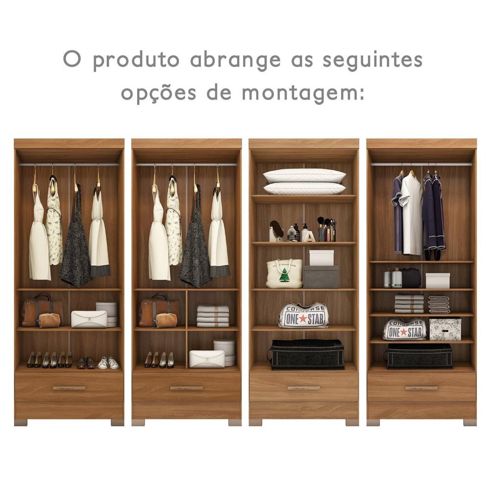 Guarda-roupa 2 Portas 1 Gaveta Com Espelhos Smart Plus Espresso Móveis Cinamomo